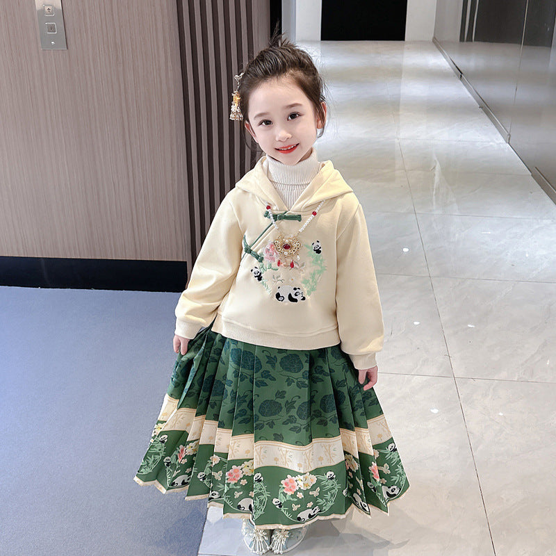 Children's Fleece-lined Thickened Horse-face Skirt Suit