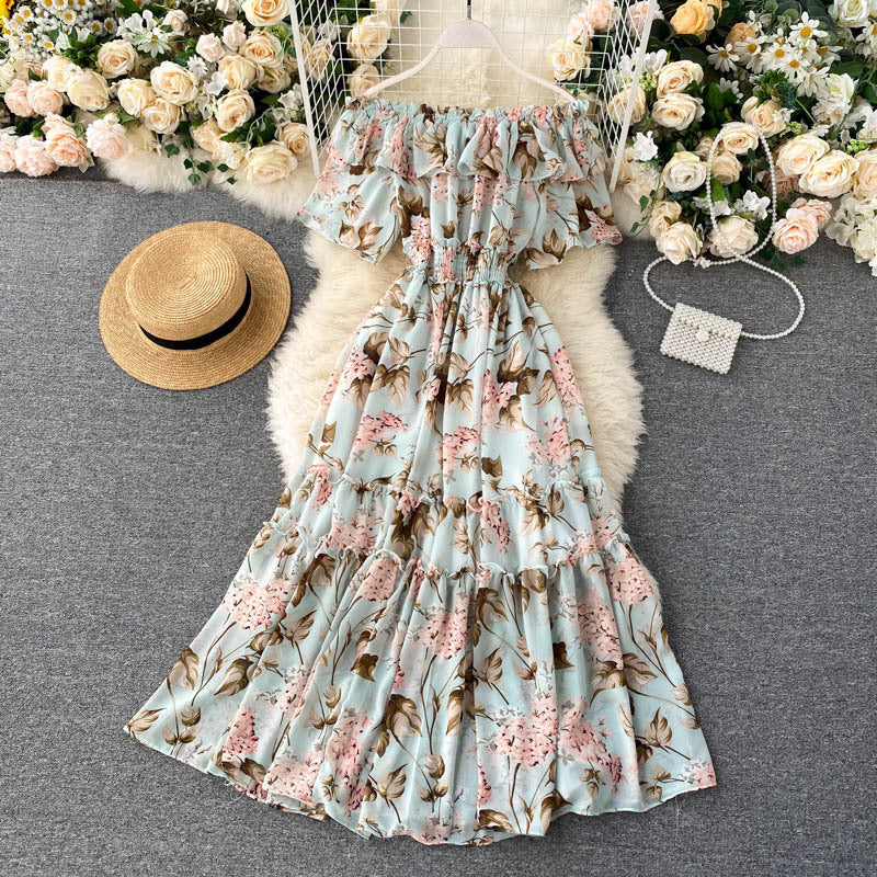 Chiffon Summer Skirt Floral Neckline Dress