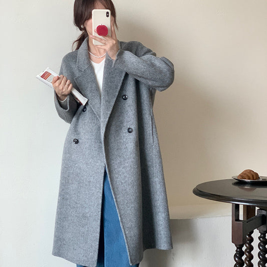 Women's Simple All-match Baby Camel Velvet Double-sided Wool Overcoat