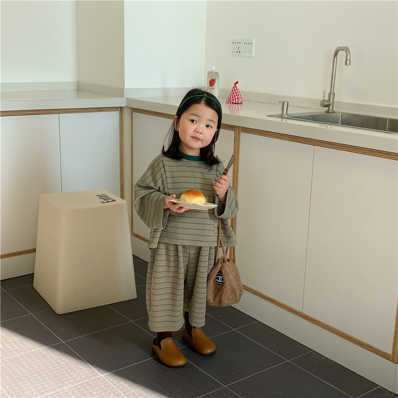 Children's Striped Casual Sweatshirt Two Piece Set