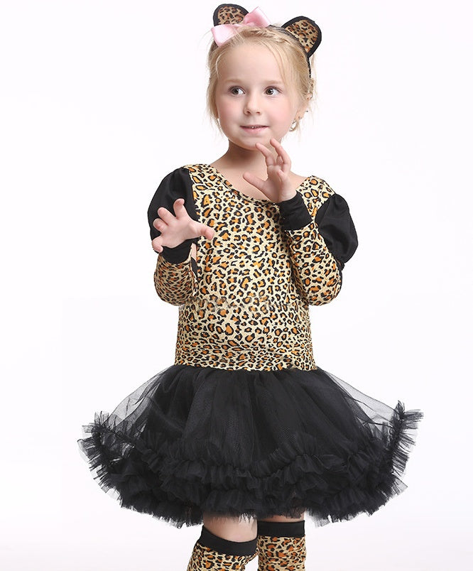 Kids Halloween Leopard Cat Cosplay Costume For Girls Clothin