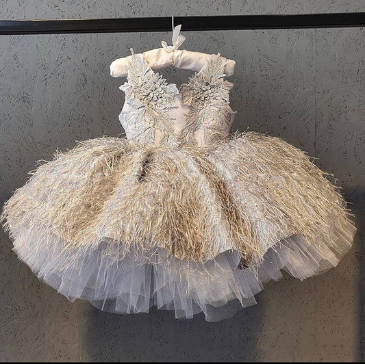 Robe de princesse mignonne en dentelle pour anniversaire de fille, longueur aux genoux