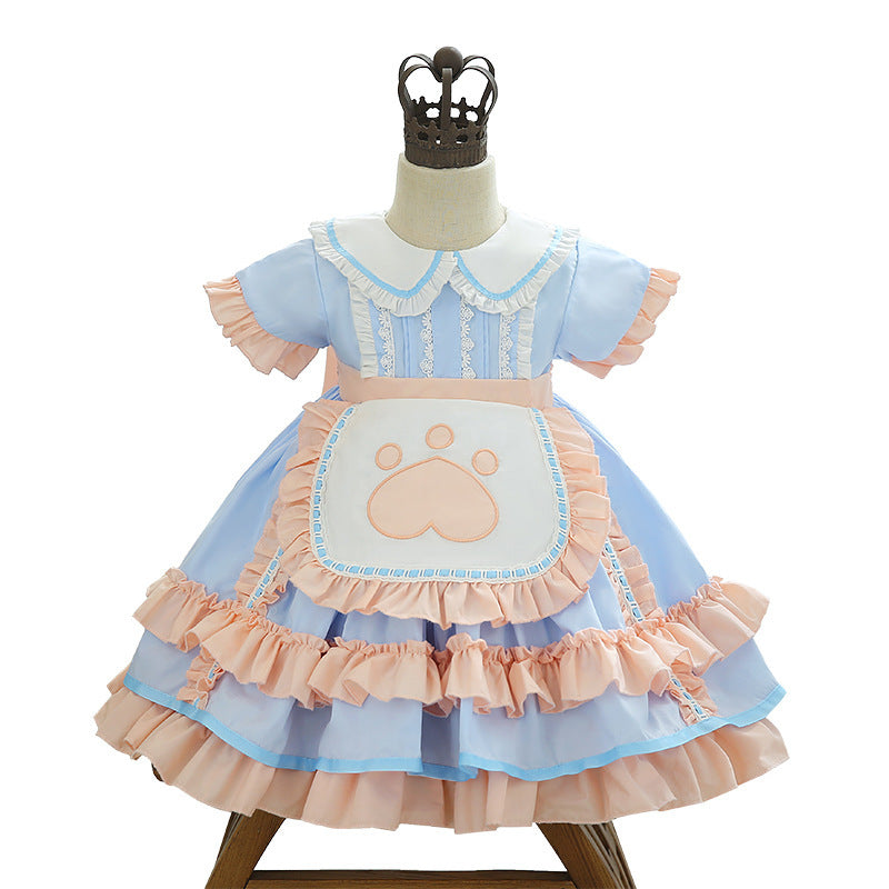 Children's Dress Cute Maid Dress Short-Sleeved Dress Summer Dress Can Usually Wear Girls Foreign-Style Lolita Princess Dress