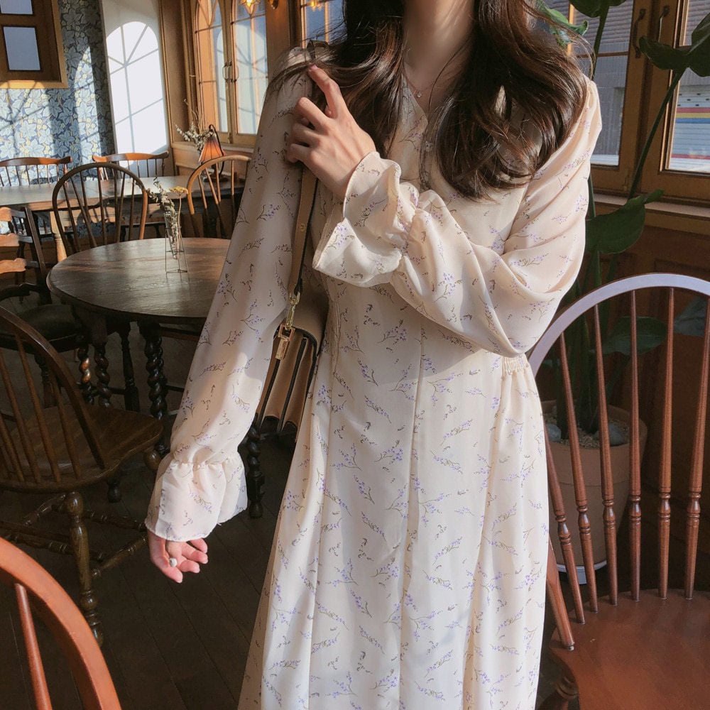 Floral chiffon long sleeve dress