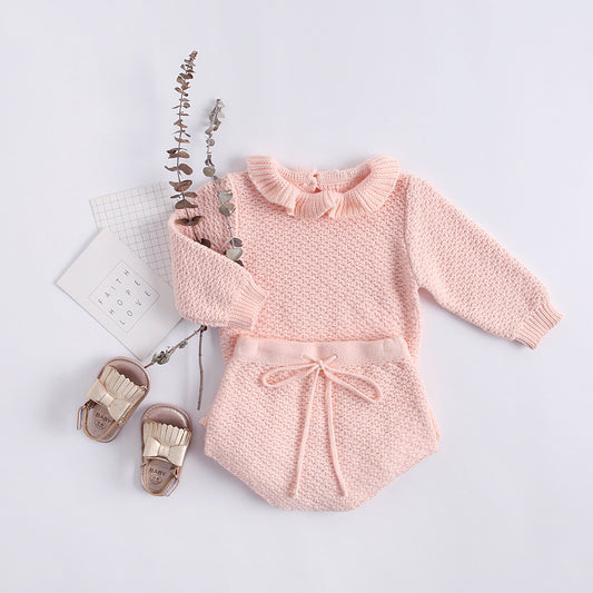 Two-piece baby ruffle shorts long sleeve top