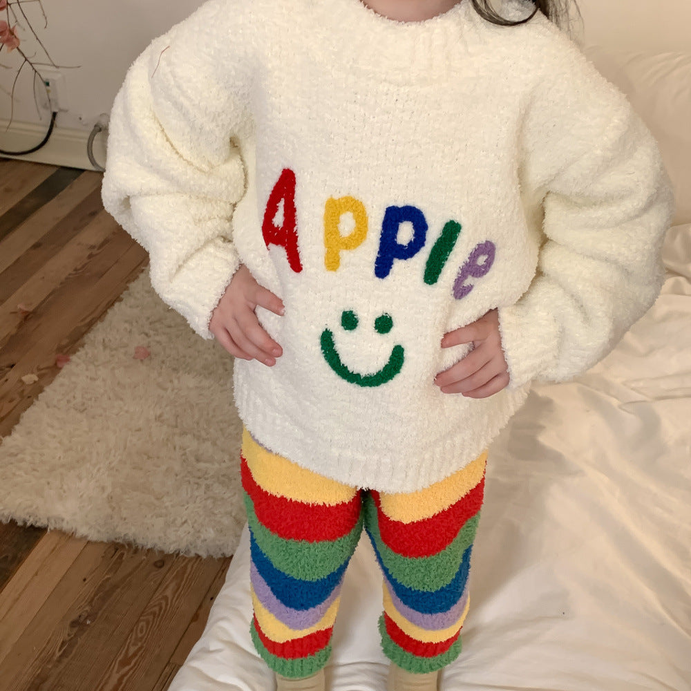 Boys And Girls Letters Rainbow Bar Pajamas Suit