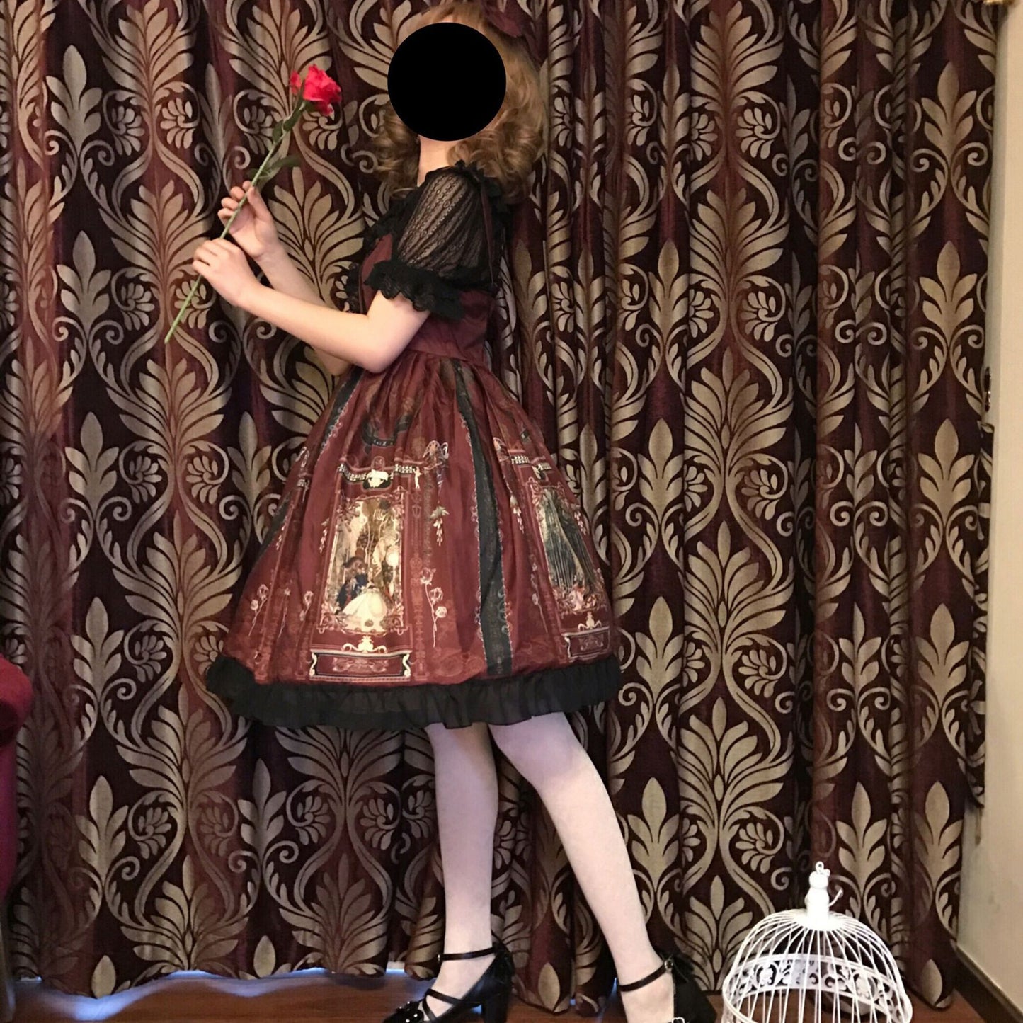 Robe gothique Lolita pour femme, Vintage, Kawaii, en mousseline de soie, tenue de fête de princesse, manches lanternes, Costumes de Cosplay mignons imprimés