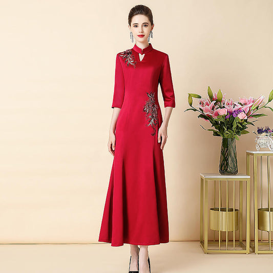 Vestido Cheongsam fino adelgazante a la moda con temperamento para mujer