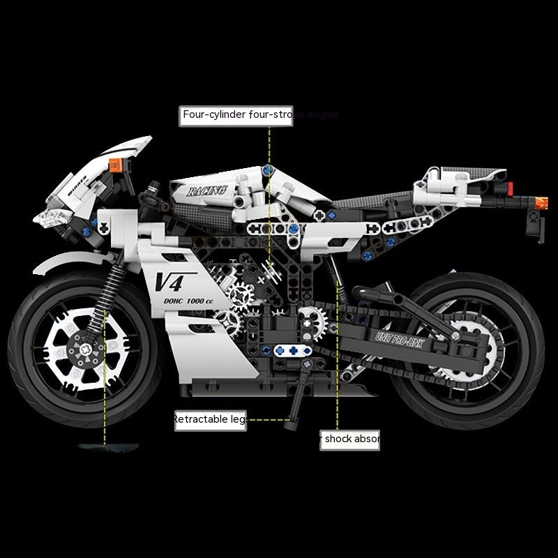 Blocs de construction assemblés pour moto de course, jouet modèle garçon, 7047