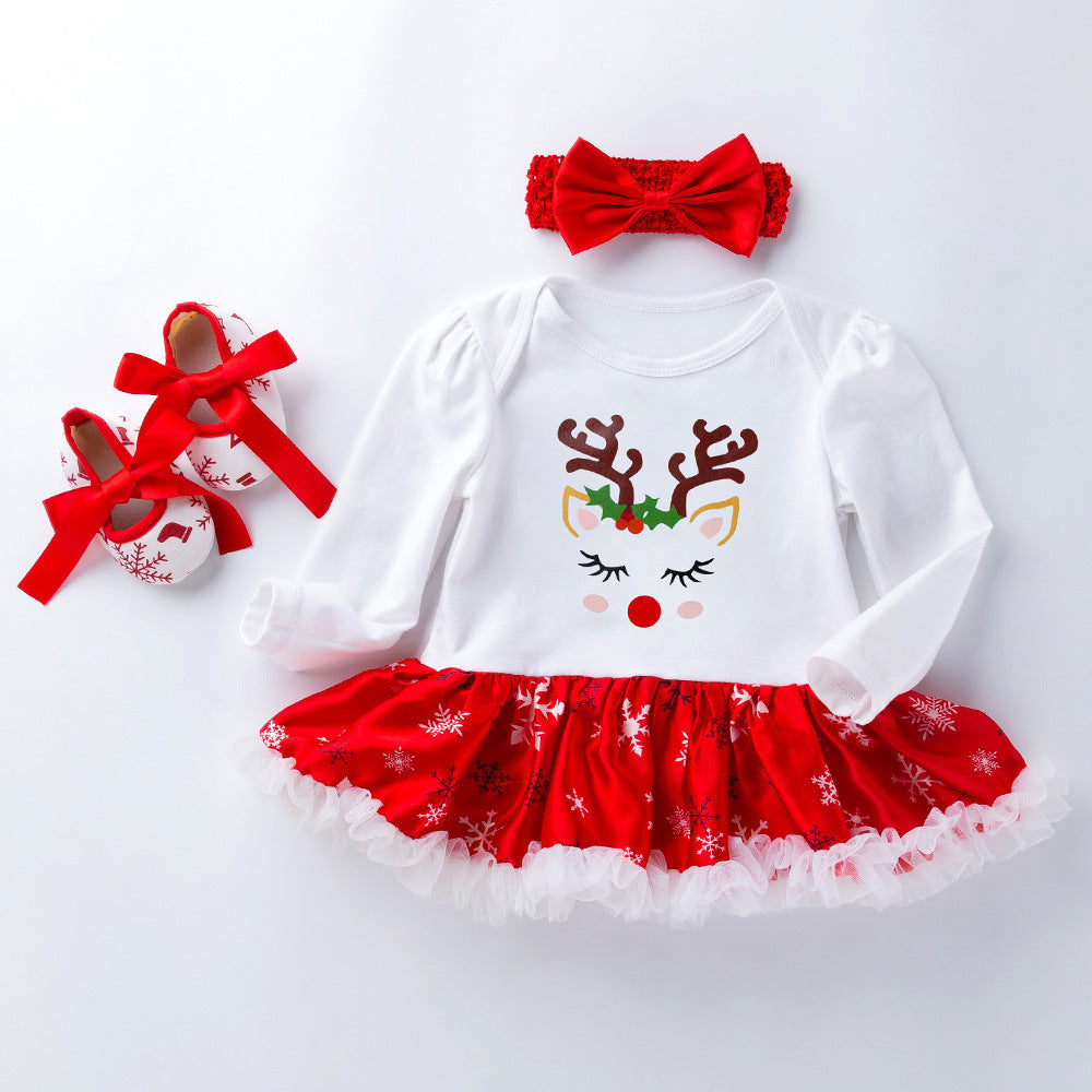 Costume de robe de bébé à manches longues de vêtements de Noël pour bébés