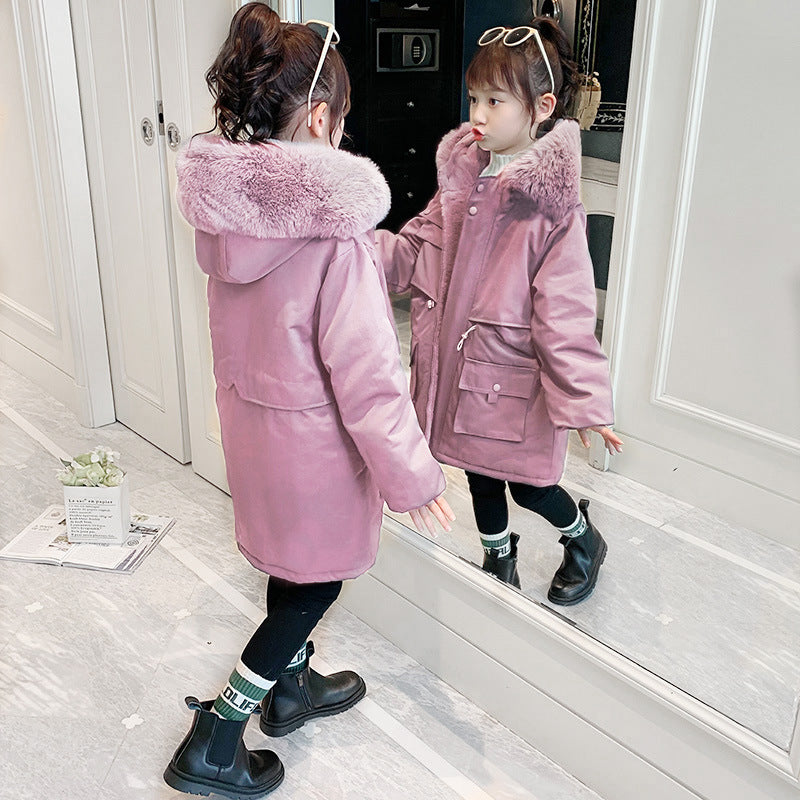 Manteau rembourré en coton à capuche doublé polaire pour fille