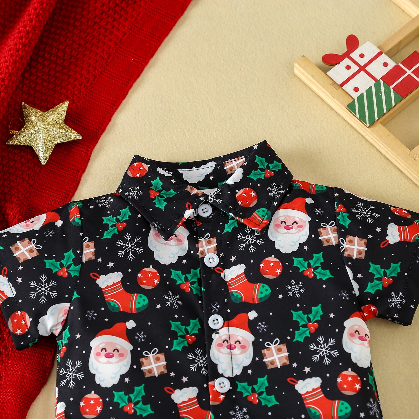 Chemise imprimée à manches courtes pour garçons, vêtements de noël pour enfants