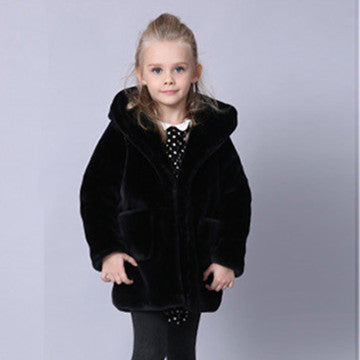 Manteau en fausse fourrure à capuche pour enfants, vêtements en coton, mi-long, pull en fourrure pour bébé, automne et hiver