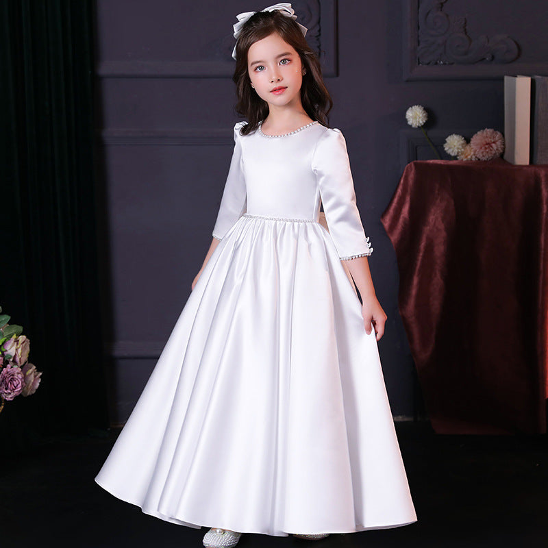 Robe d'hôte de mariage en satin blanc pour enfants