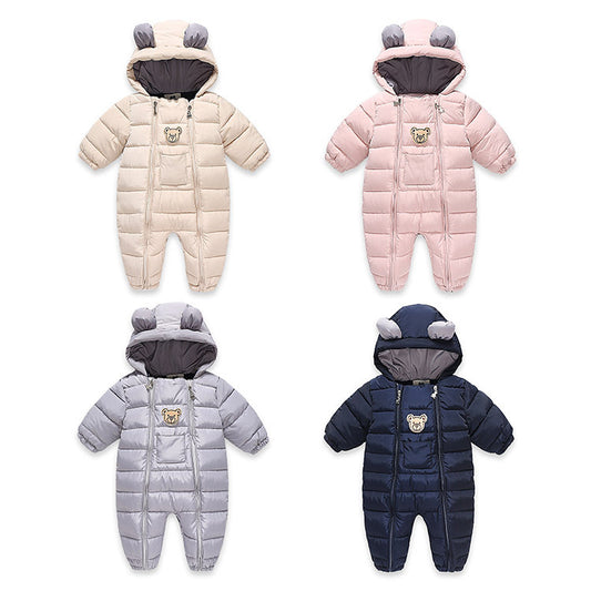 Cartoon Patches Boys And Girls Hooded Romper Jumpsuit