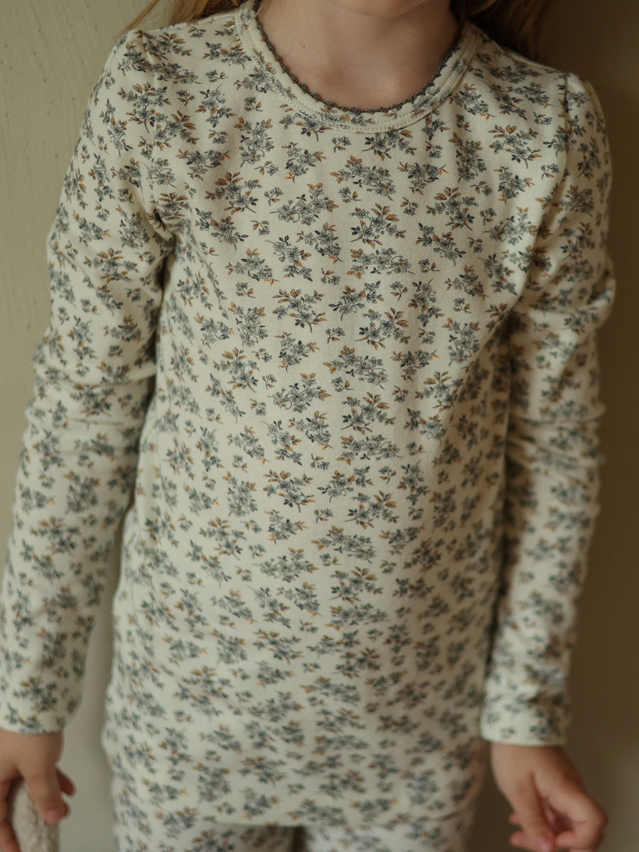 Ensemble de vêtements d'intérieur à fleurs pour fille, pur coton