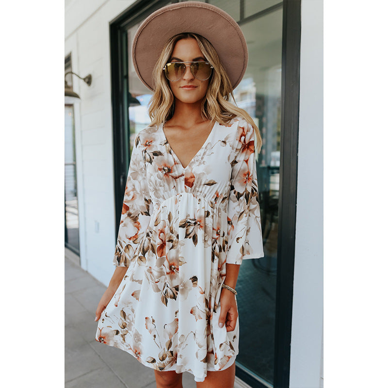 Vestido floral de verano con cuello en V para mujer