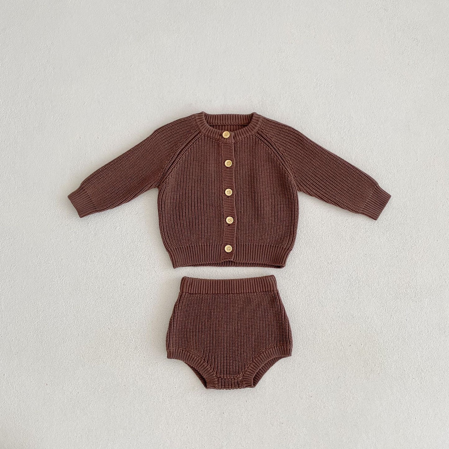 Costume deux pièces en fil de coton pour bébé, sous-vêtement volumineux, Cardigan, manteau