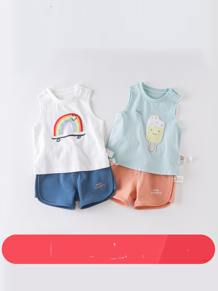 Baby cartoon cute vest casual shorts two-piece set