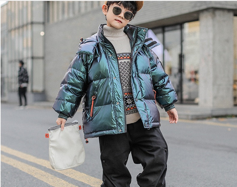 Chaqueta de plumón de pato blanco para niños de invierno grueso para niños grandes de estilo occidental