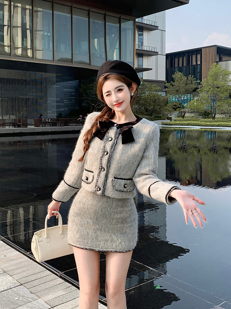 Classic Style Jacket High Waist Skirt Two-piece Set