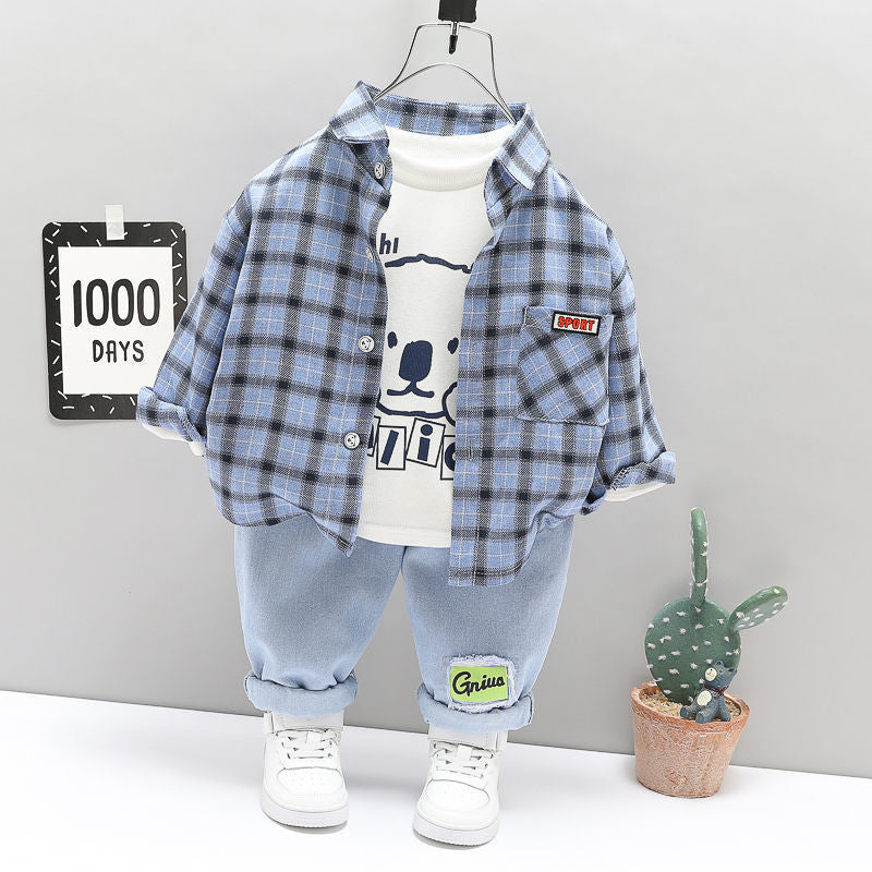 Children's Fashionable Simple Plaid Casual Three-piece Suit