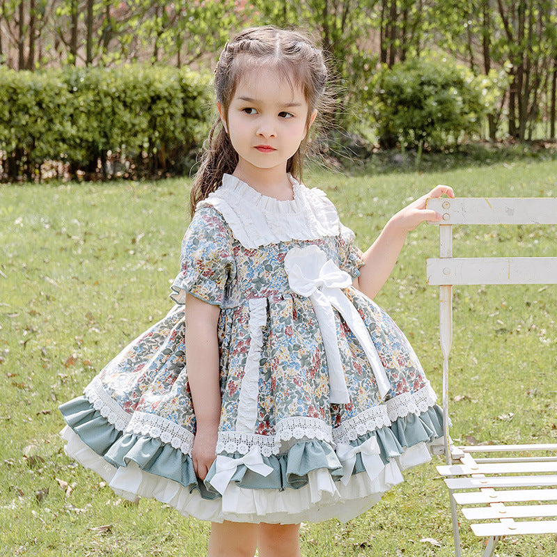 Robe florale à manches courtes pour bébé fille, mignonne