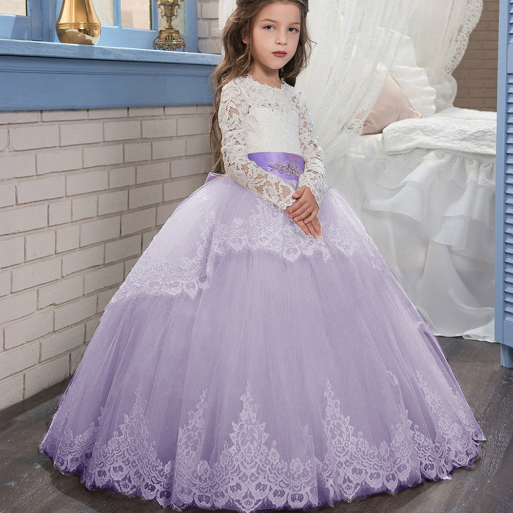 Double Lace Long Sleeve Flower Girl Pettiskirt Wedding Dress