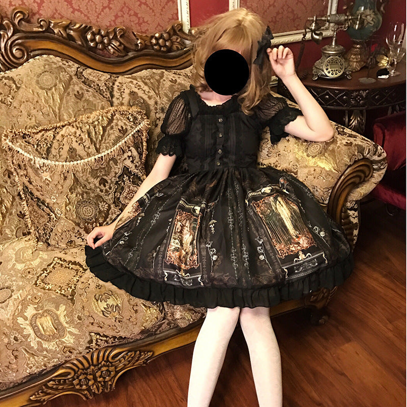 Robe gothique Lolita pour femme, Vintage, Kawaii, en mousseline de soie, tenue de fête de princesse, manches lanternes, Costumes de Cosplay mignons imprimés