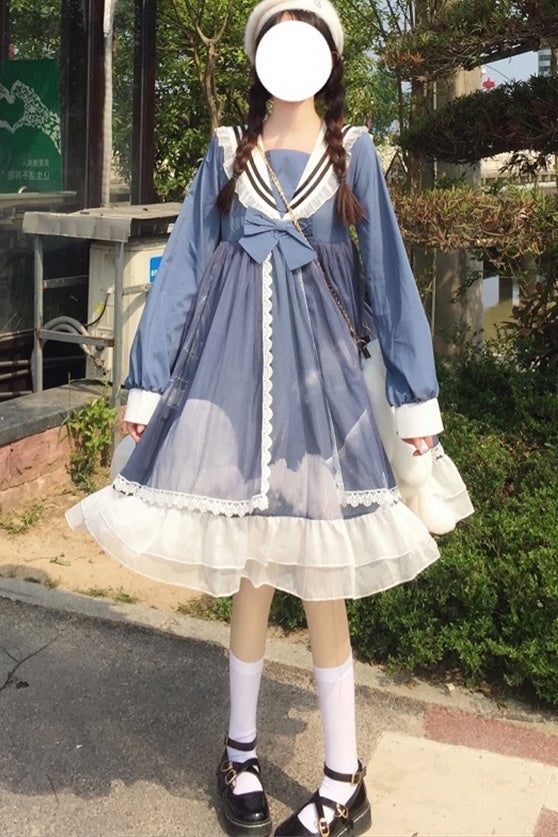 Japanese Navy Collar College Style Loose Lolita Cute Dress Girl