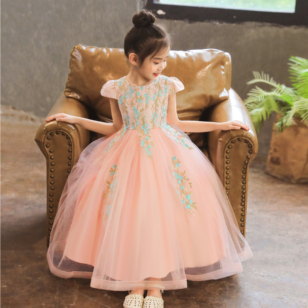 Vestido de princesa paraguas con apliques de encaje largo para niñas de otoño