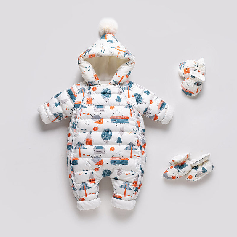 Baby Thickened Down Jacket Jumpsuit Printed Romper