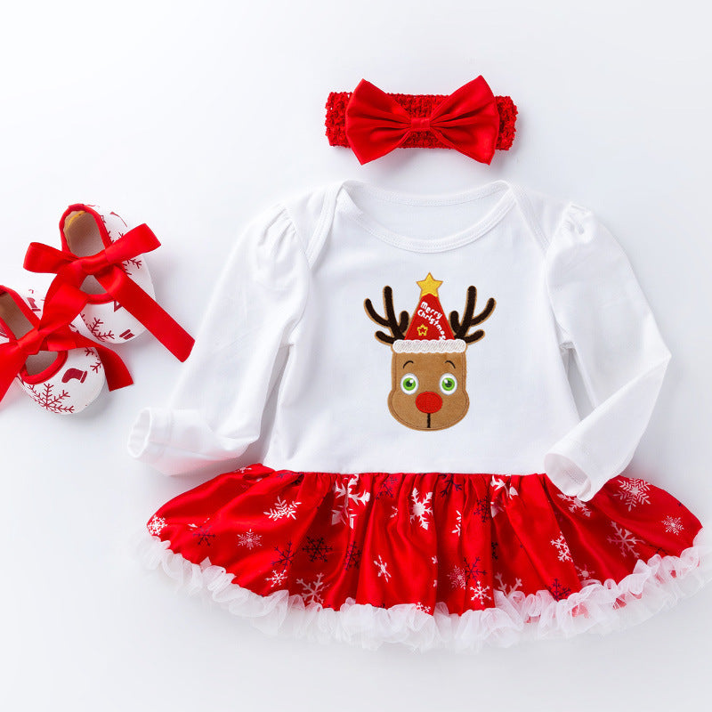 Costume de robe de bébé à manches longues de vêtements de Noël pour bébés