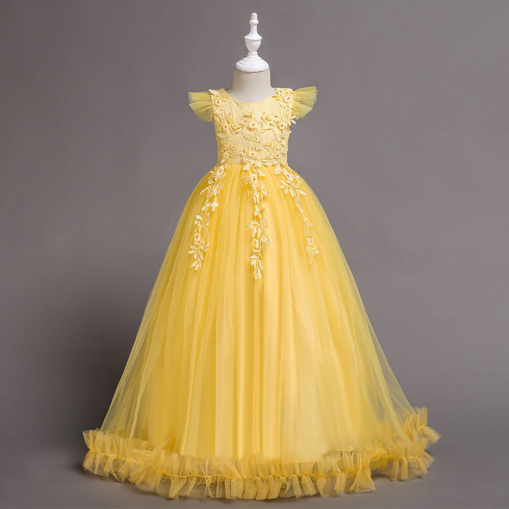 Robe de mariée de demoiselle d'honneur, jupe de princesse en dentelle brodée, Style Long