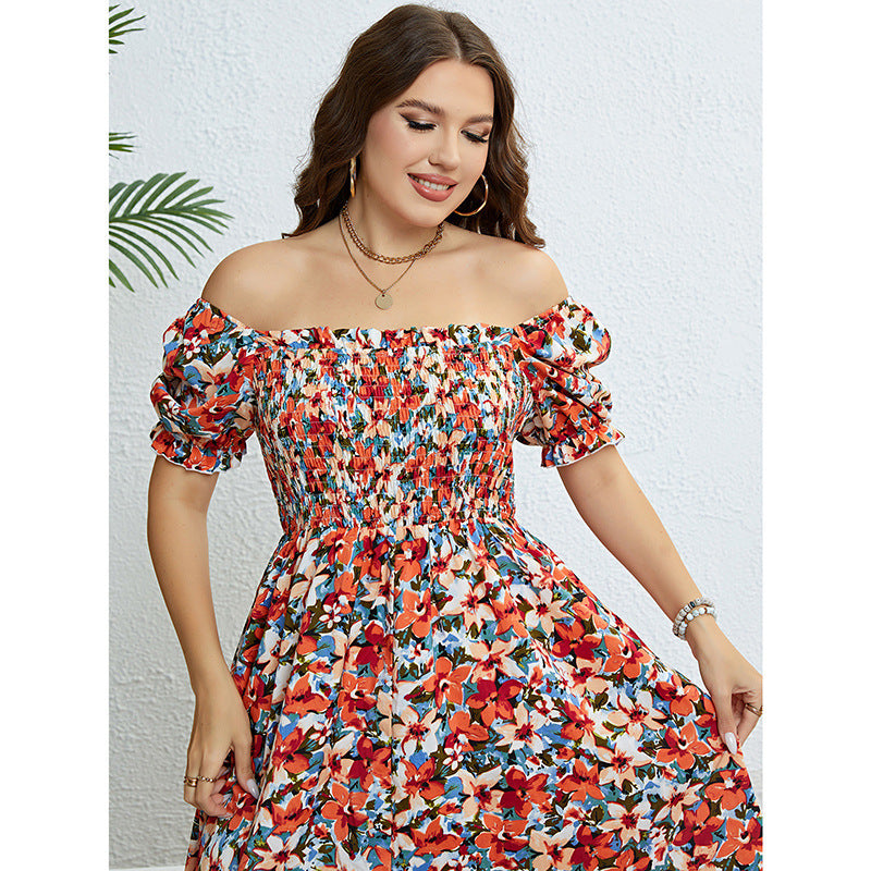 Floral Off-shoulder Waist Slimming Dress