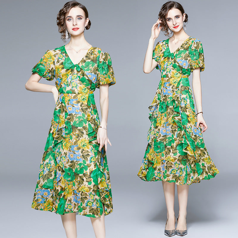 Women's Retro Chiffon Floral Dress