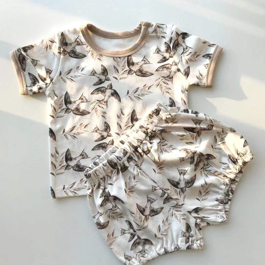 Children's Cotton Short Sleeve Shorts Two Piece Set