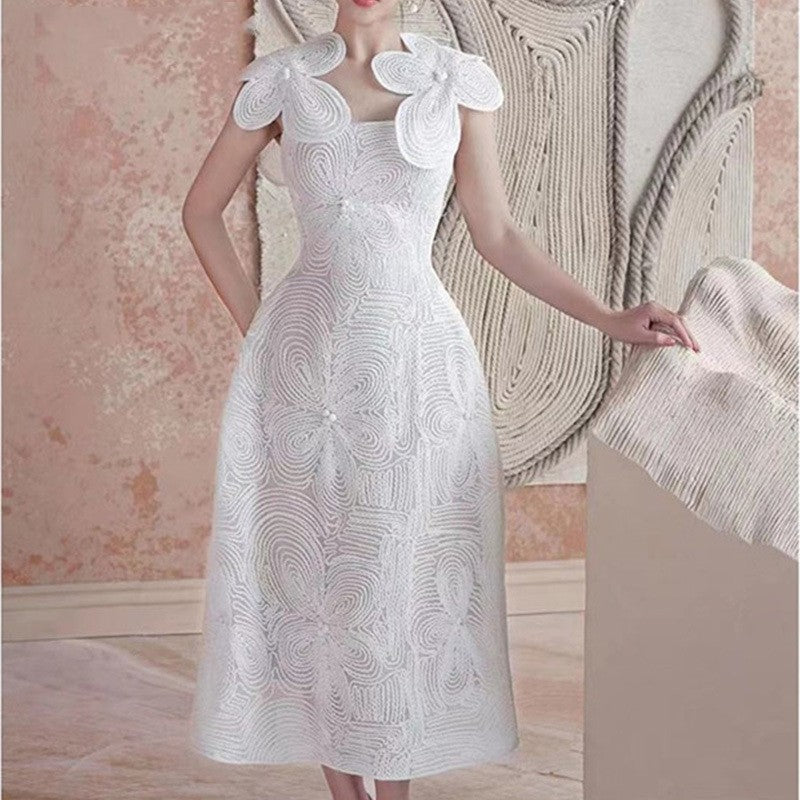 Women's White Flower Embroidered Dress