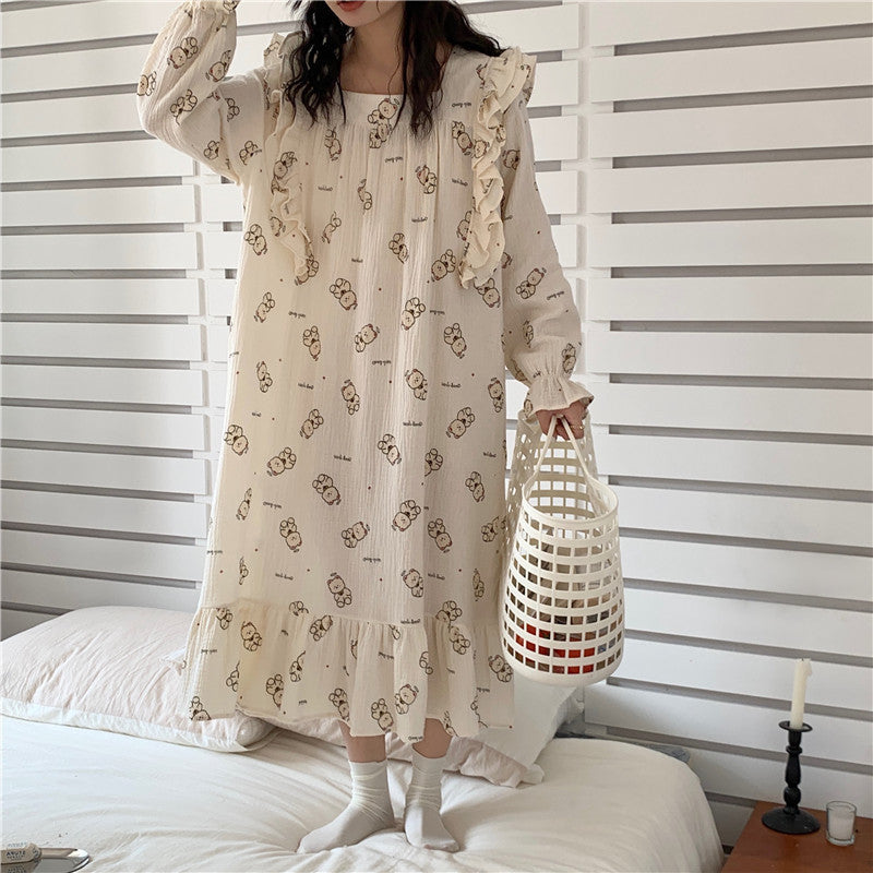 Yarn Cotton Lace Cartoon Cute Printed Homewear Dress