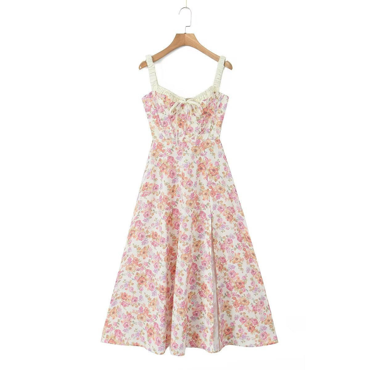 Vestido de tirantes con estampado floral francés para mujer