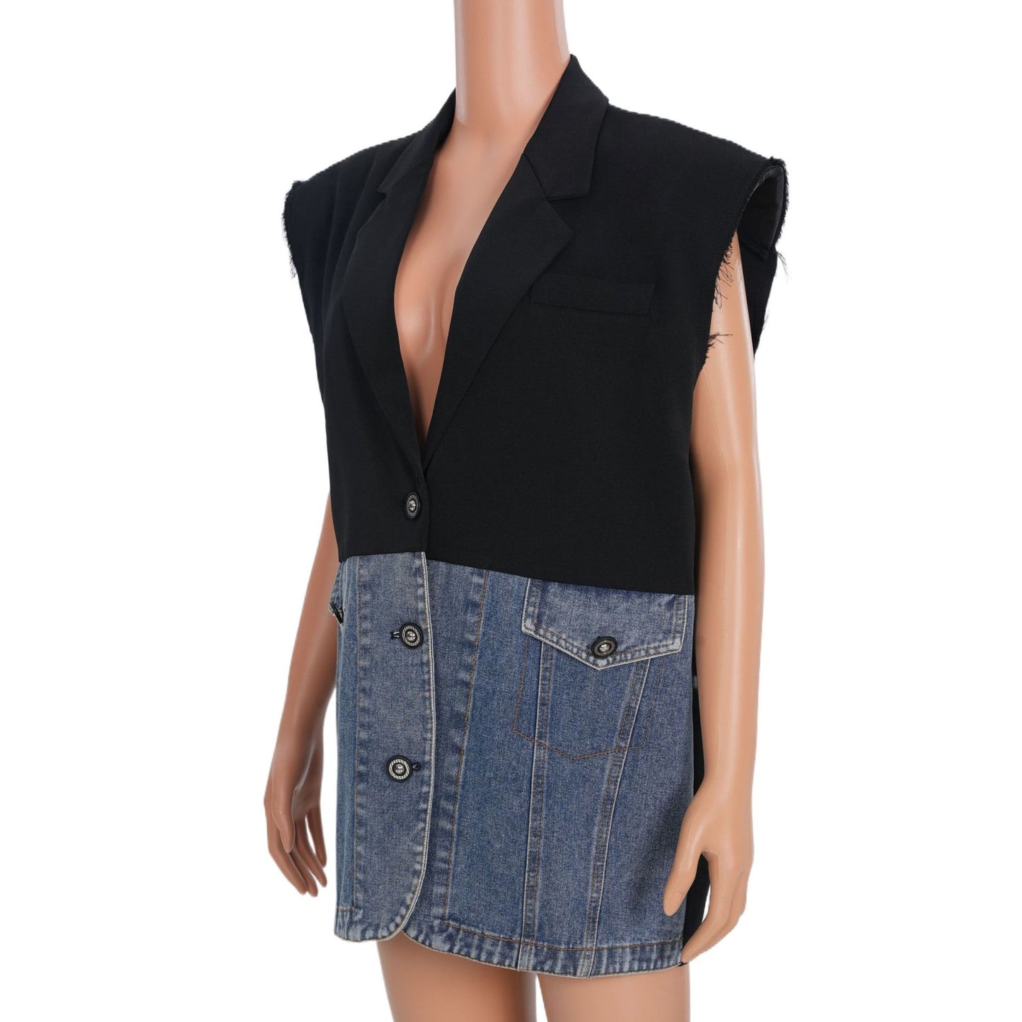 Women's Denim Patchwork Cotton Sleeveless Vest Coat