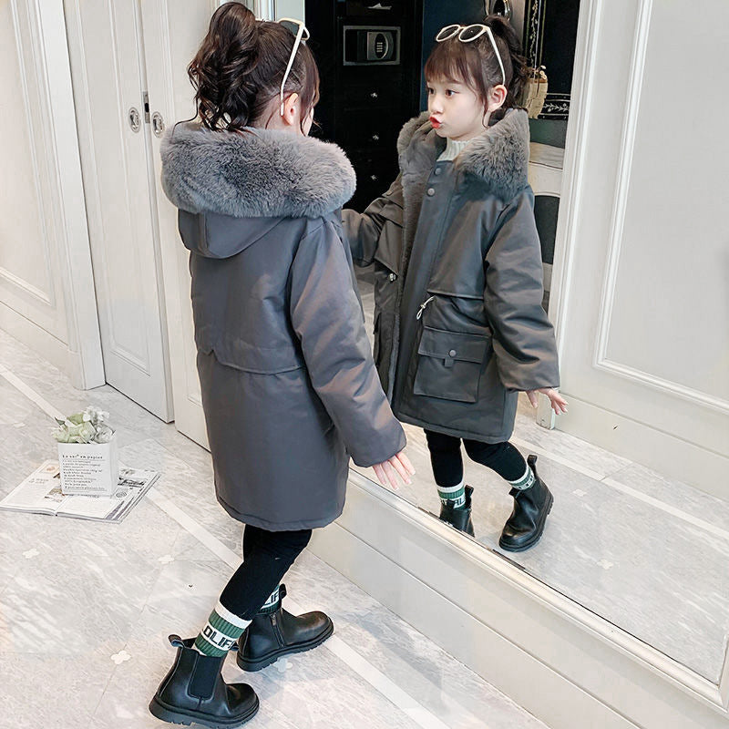 Manteau rembourré en coton à capuche doublé polaire pour fille