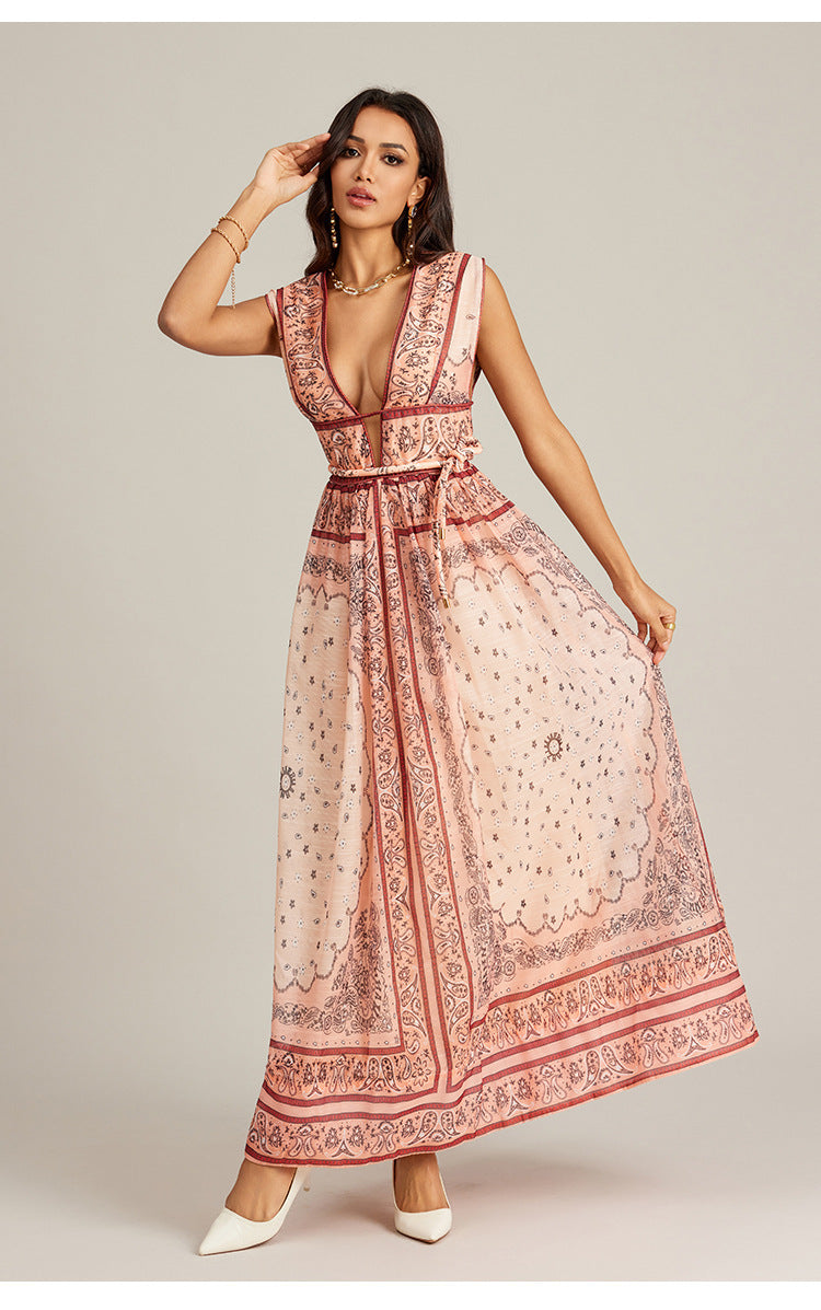 Robe longue imprimée vintage style vacances