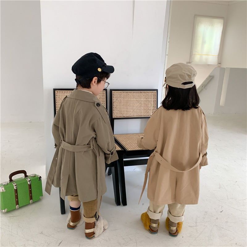 Autumn 2023 New Korean Coat Boys And Girls Long Trench Coat Large Lapel Fashion Style