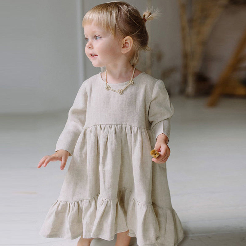 Robes d'automne en coton et lin pour filles, nouvelle collection