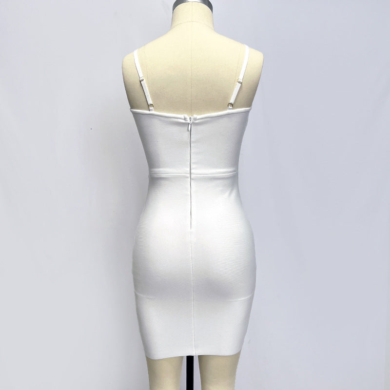 Female White Bandage One-piece Dress