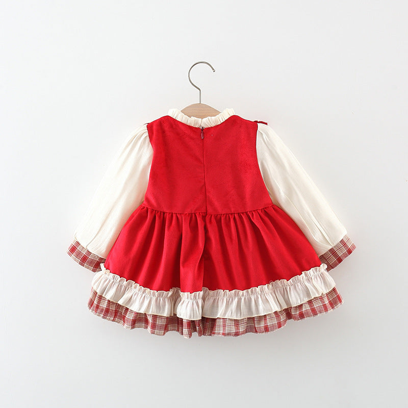 Robe à carreaux avec nœud mignon pour fille