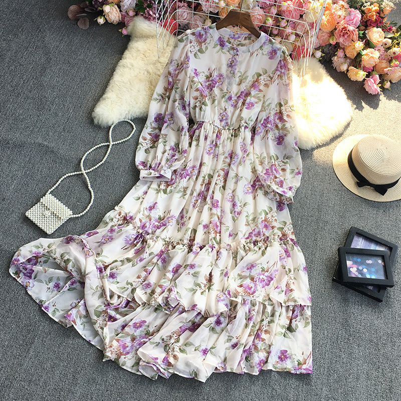 9751 Floral Print Long Sleeve Dress