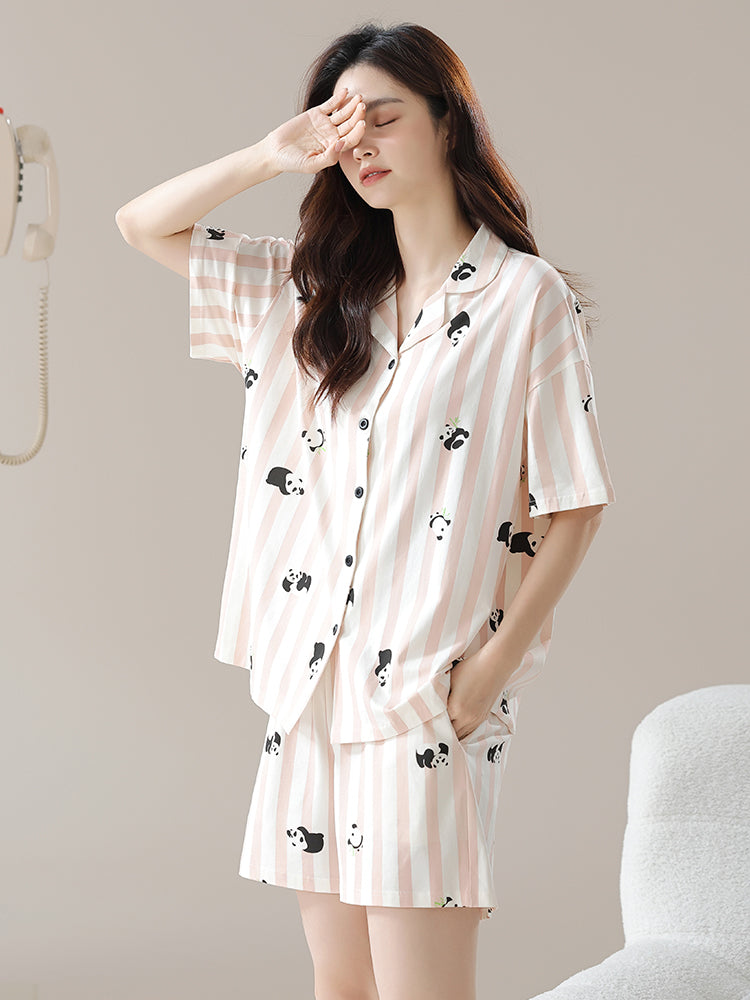 Pure Cotton Short Sleeve Short Pants Cardigan Pajamas Suit