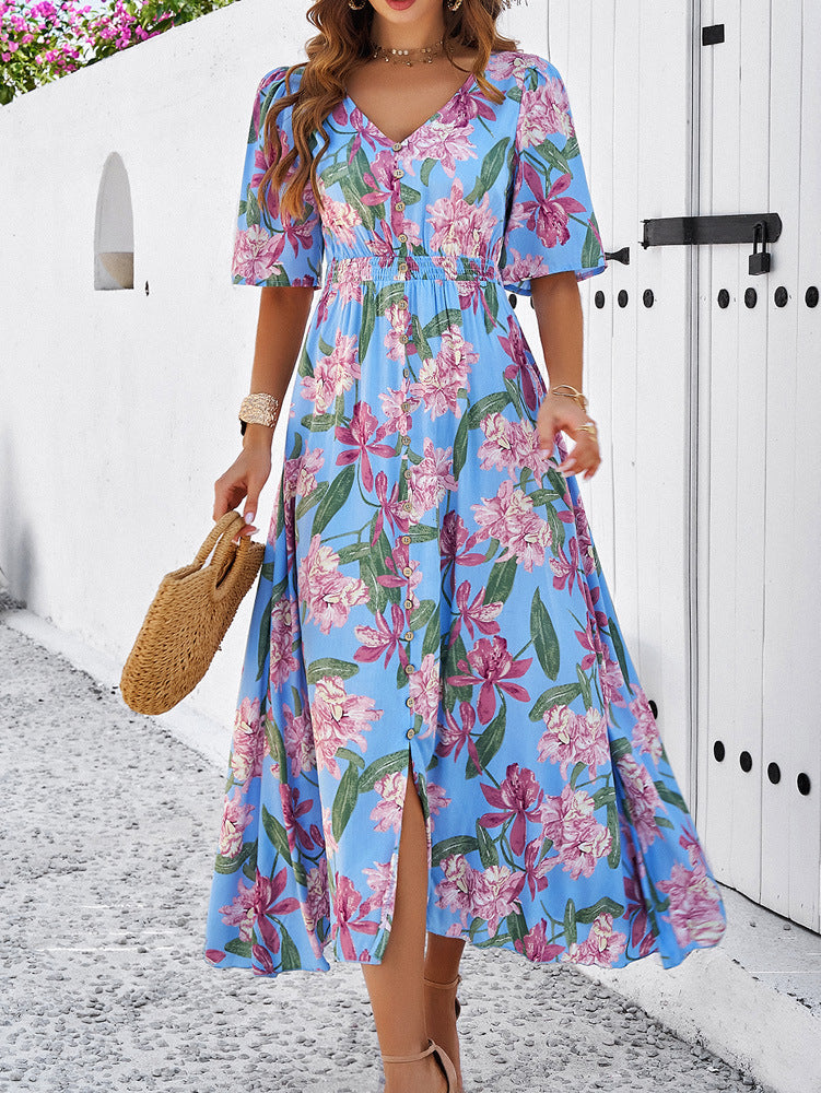 Vestido casual con abertura y estampado floral para mujer